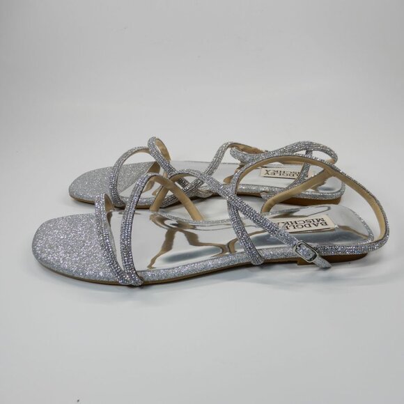 Badgley Mischka Ivie Strappy Flat Sandals Size 8 Silver Rhinestone Embellished - Picture 8 of 12